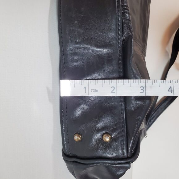 Vintage SAS Women Bag Black Leather 14" X 9" Adjustable Shoulder Crossbody Strap - Picture 13 of 14